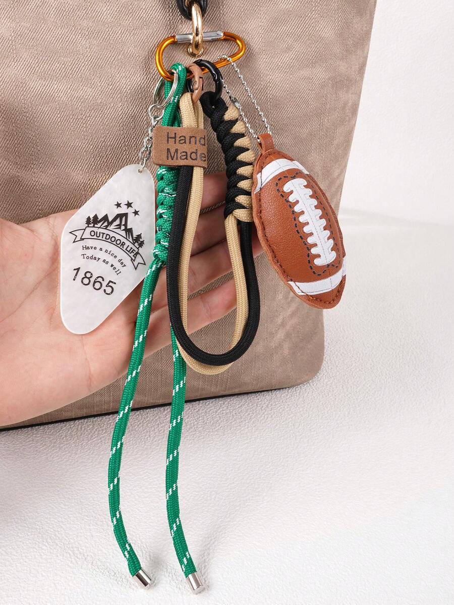 1pc Sports Style Rugby Creative Design Handmade Woven Keychain Bag Charm - Multicolor - View 1