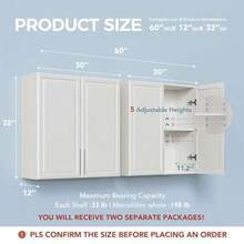 60" W Laundry Room Wall Cabinet With Adjustable ShelfWall Mounted Kitchen Cabinets With Two Shaker Doors Upper Storage For Laundry Room Bathroom Kitchen - 30"W X 2pcs - View 2