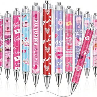 1-20支装可爱粉色爱心蝴蝶结护士/医生主题笔，1.0mm黑色墨水顺滑书写按动笔，适合教师、女性、女孩、成人，兼具装饰性和实用性，可用作学校/办公用品、派对礼品、返校礼物。