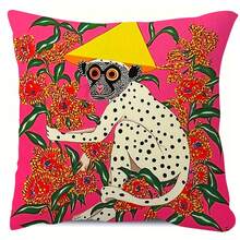 One Yayoi Kusama-Style Pop Art Pillowcase - Double-Sided Print, 18x18 Inches, Ultra-Soft Retro-Modern Décor, White Monkey With Black Spots, Pink And Green Polka Dot Design, Zip Closure, Machine Washable - Suitable For Sofas, Beds, Chairs, Car Upholstery - Minimalist Home Décor, Iconic Kusama Style, The Perfect Gift For Art Lovers. - 白色 - 查看 1