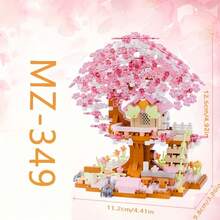 新款樱花盆栽树屋拼搭套装，成人迷你拼搭套装，迷你盆栽树屋玩具，适合万圣节/感恩节/圣诞节/复活节/情人节礼物（不含灯饰），多种颜色可选，电影/花卉/植物/爱情/童话主题，ABS树脂材质 - 彩色 - 查看 7