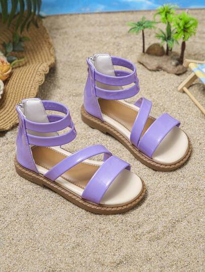 2026 Spring/Summer New Girl's Pearl Sequin Sandals, Double Ankle Strap Flat Roman Sandals, Versatile For Party, Vacation