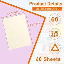 60 Sheets Cream Cardstock 5 X 7 Ivory Paper, 300gsm/110lb Heavyweight Flat FOff White Card Stock Printer Paper For DIY Card MaFKing, Business Cards, Thank You Cards, Certificates, Menus - 奶油 - 查看 3