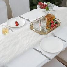 1pc Luxurious White Faux Fur Table Runner – Perfect For Christmas, Valentine's Day, Birthdays, And Weddings | Elegant Rectangular Polyester Blend Decorative Mat With A Soft Texture, Ideal For Festive Dining And Holiday Table Decor | Luxurious Table Setting | Soft Textured Runner - 白色 - 查看 6
