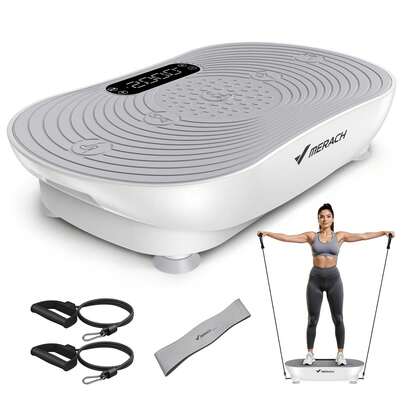 MERACH Vibration Plate Exercise Machine, Vibrating Platform For Lymphatic Drainage Weight Loss Muscle Activation, Full Body Home Exercise Equipment With LED Touch Screen Bluetooth Pull Cord