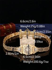 1 Set Vintage Palace Style Women's Waist Belt, Brooch, Earrings Jewelry Set, Zinc Alloy Material, Hollow Carved Water Drop Shape Inlaid With Rhinestones, Moroccan Style Wedding Party Jewelry Set Including Waist Chain, Brooch, Earrings - Multicolor - View 5