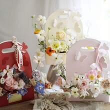 1pc Pink & Light Yellow Butterfly Hollow Design Paper Gift Bag, Suitable For Valentines Day, Birthday, Wedding Gifts