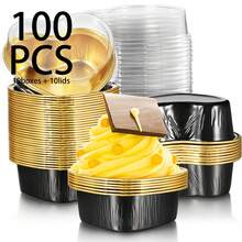 100/50/10 piezas Molde de aluminio para tartas con forma de corazón y tapa, taza para cupcakes de 100 ml/ 3.4 onzas, taza para flan y hornear para el Día de San Valentín, Día de la Madre, Boda, Navidad - Multicolor - Ver 24