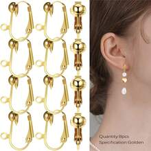 KMEOSCH 8pcs Clip-On Earring Converter With Easy-Open Loop, For DIY Earrings, Turn Any Stud Or Piercing Into Clip-On (Golden And Silvery) - Ear Clips - View 9