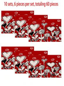 1件/4件/6件/60件装情人节涤纶装饰餐垫，心形玫瑰气球花瓶设计，防污餐垫，适用于家居、餐厅、餐桌装饰、乔迁、生日礼物 - 彩色 - 查看 18