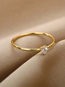 Nhẫn hình trái tim đính đá Cubic Zirconia, chất liệu thép không gỉ mạ vàng, nhẫn cưới, trang sức đôi, giao hàng miễn phí, quà tặng ngày Valentine. - JZ2520g - Xem 4