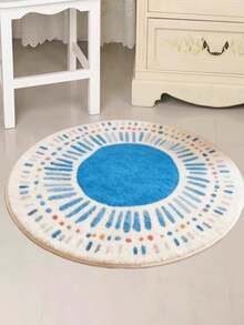 1 pieza Alfombra redonda de imitación de lana inspirada en la dopamina, de color azul claro, suave y cómoda para la sala de estar, el dormitorio, el estudio, el vestidor, adecuada para varios tamaños - Multicolor - Ver 13