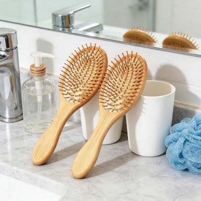 Hair BrushNatural Wooden Bamboo Brush And Detangle Tail Comb Paddle Hairbrush For Women Men And Make Thin Long Curly Hair Health And Massage Scalp .