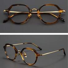 轻盈纯钛方形多边形眼镜框，纯色复古全框男女通用眼镜，四季皆宜 - 玳瑁色 - 查看 5