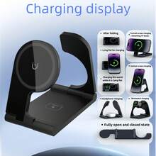 15W 3-In-1 Wireless Charging Stand, Fast Charging Dock Compatible With IPhone 17/16/15/14/13/12/11/Pro/Max/XS/XR/X/8/Plus, 11/10/9/8/7/6/5/4/3/2/SE/Ultra And Series 3/2/1/Pro2/Pro3 - Black - View 1