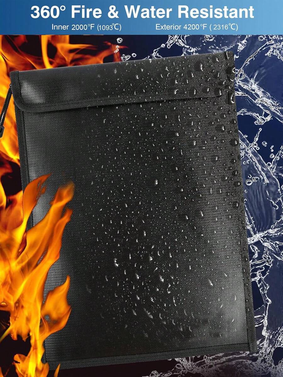 1 PC Faraday Bag Fireproof Waterproof Document Bag RFID Blocker Bag For Phone Passport Credit Card, Anti-Theft Pouch - 黑色 - 查看 1