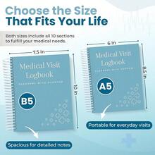 A5  Visit Logbook - Compact Spiral Bound  Planner & Health Journal For Chronic Illness, Doctor Appointments, Symptom TracFKing, Medications &  History Organizer Notebook Pocket Folder - Blue - 查看 7