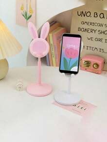 1pc/Cute Desktop Phone Holder, Adjustable Rabbit Shape Phone Holder - The Perfect Companion For Students' Desks, Suitable For Lazy Time, And The Best Birthday And Graduation Gift Among Desktop Accessories - Pink - View 2