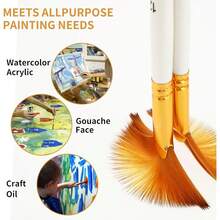 New 5 Pcs Fan Paint Brush Set, Watercolor Paint Brushwith Long Wood HandlAnti-Sh Nylon Hair Painting Brush For Acrylic Painting, Oil Watercolor Painting - White - View 3