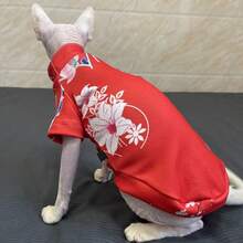 Sphynx Cat Clothes, Soft Fabric Red Butterfly Print, Festive For Autumn/Winter - Red - View 5