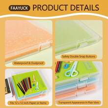 FAAYUCK 12x12 Inch Scrapbook Paper Storage, 4 Pack Plastic File Storage Box Set With Colorful Tab, Stackable Craft Organizer For Paper File, Photo, Craft Supply, Board Game, Office Supply, Vinyl Sheet - trắng - Xem 3