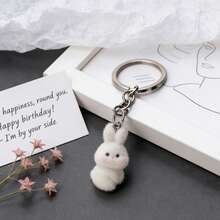 1/3pcs 3D Flocked Rabbit Pendant Keychain, DIY Jewelry Accessory, Bag Charm - Multicolor - View 9