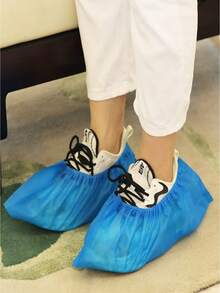 100只/200只装 新款蓝色一次性无纺布加厚鞋套，国产室内鞋套，耐磨、透气、防尘，适用于学生和成人 - 彩色 - 查看 3