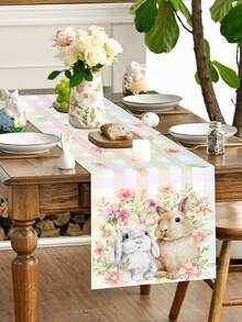 1pc Spring Easter Table Runner, Vibrant Floral & Bunny Pattern Tablecloth, Seasonal Spring Dining Table Decor, Holiday Party Outdoor Decoration, Easter Home Decor, Farmhouse Style Gift, 13x70 Inches - Multicolor - View 5