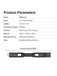 5-In-1 Keychain Fast Charging Data Cable - High-Speed Data Transfer & 60W Fast Charging, Compatible With IPhone 14/15/16/17/X/, OPPO, Vivo And More Devices. Compact Keychain Design For Easy Carrying, Includes Lightning To Type-C Adapter Compatible With IPhone 6/8/11/12 - Multicolor - View 6