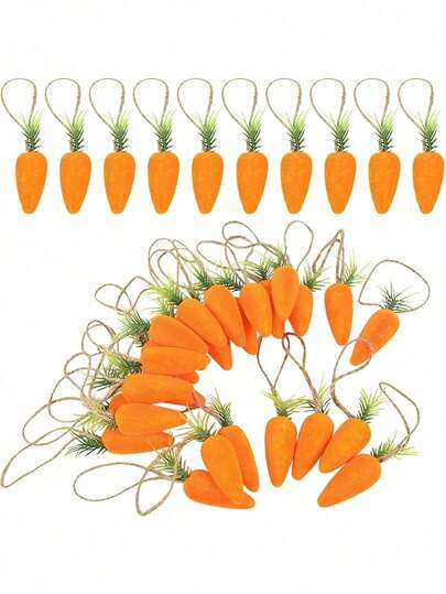 5/10pcs Vibrant Easter Carrot Ornaments Set - Realistic Artificial Vegetables With Green Tops, Perfect For Home & Party Decor, Durable Plastic, Ideal For Easter Tree Hanging Decorations
