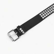 New Punk, Pyramid, Cybery2k Subculture, Gothic, Square Bead Rivet Belt, Waist Belt, Fashionista's Preferred Product - Black Belt With Silver Pyramid - View 2