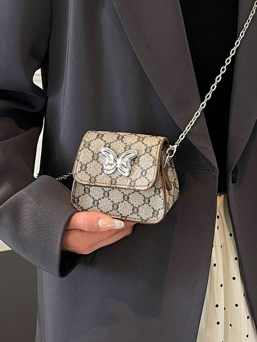 斜肩腋下老花眼迷你链条口红包 - 灰色 - 查看 1