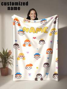1pc Customizable Cartoon Character Blanket - Soft, Comfortable And Warm Personalized Throw Pillow, Suitable For Home, Office Or Camping Use - An Excellent Gift For Family And Friends, Personalized Blanket