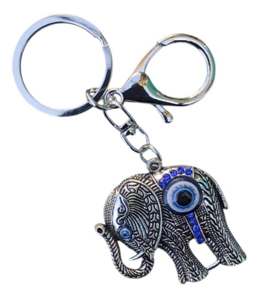 TendenciaLlavero Elefante Ojo Turco Buena Suerte Proteccion PlateadoCalidad premium
