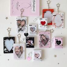 2-Inch Simple Korean Style Photo Album, Hollow Heart Shaped Idol Photo Card Holder, Keychain Pendant
