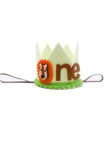 Cartoon Fox Crown Birthday Costume Headpiece, Handmade Felt Ball Party Hat With Jungle Lion Pattern For Holiday Events, Anime Lion Design Birthday Crown Party Hat