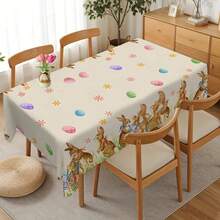 1pc Easter Bunny Print Table Napkins, Easter Egg & Bunny Tablecloth, Polyester Rectangular Tablecloth, Dining Room Decoration, Home Easter Decoration, Easter Party Gift, Festive Easter Party Supplies, Easter Party Decoration - Multicolor - View 1