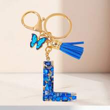 1个蓝色字母钥匙扣，可爱蝴蝶树脂钥匙链，适用于包包、背包、车钥匙，女士日常礼物 - 藍色 - 查看 13