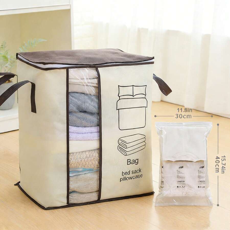 真空收纳袋，无纺布加固手持式衣物床上用品收纳袋 - 非常适合季节性衣物床上用品收纳、搬家日防尘防水收纳、玩具及杂物整理以及节省空间的解决方案。