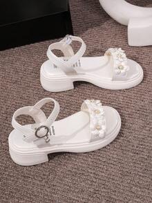 Girls Floral Sandals, Fashion Versatile Breathable Children Sandals - Beige - View 4