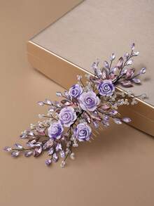 1pc Floral Rhinestone Elegant Side Comb, Bridal Bridesmaid Wedding Headpiece, Suitable For Women Princess Party, Performance, Date Hairpiece - Multicolor - View 10