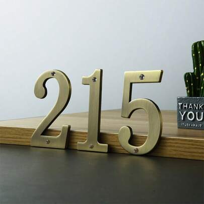 1pc 4 Inch (101mm) Solid Brass Metal House Number, Apartment Number Plaque, Mailbox Address Plate, Outdoor Door Number #0-9
