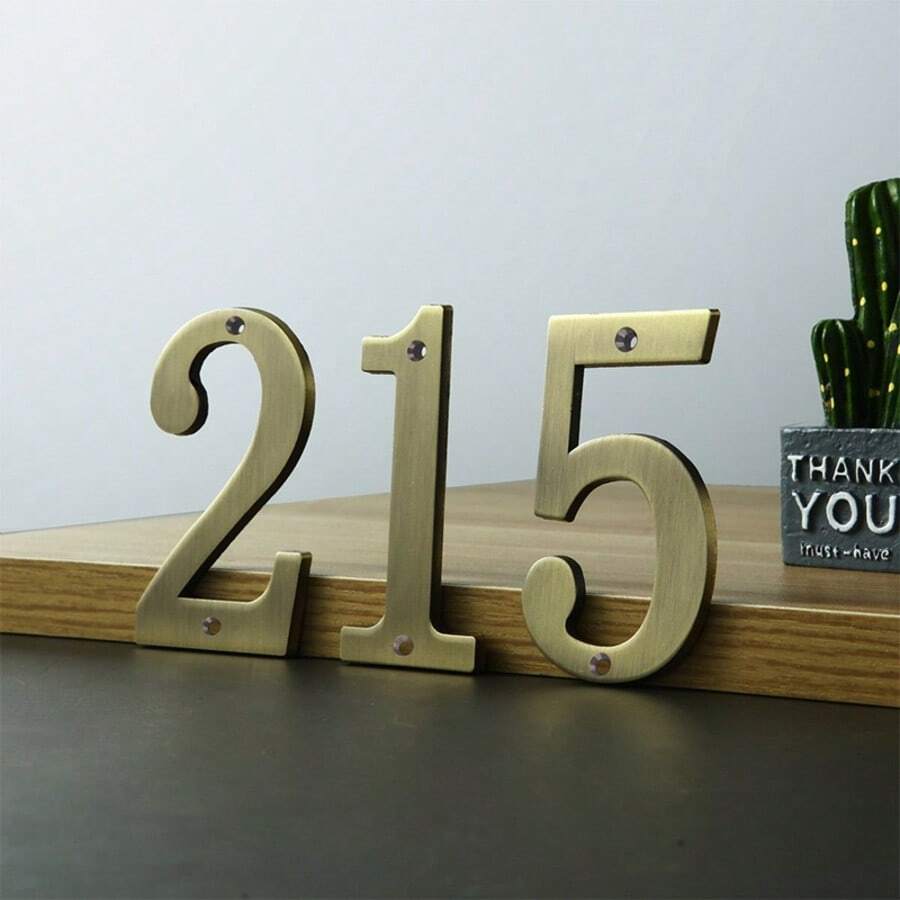 1个4英寸（101毫米）实心黄铜金属门牌号、公寓号码牌、邮箱地址牌、室外门牌号 #0-9 - 金色 - 查看 1