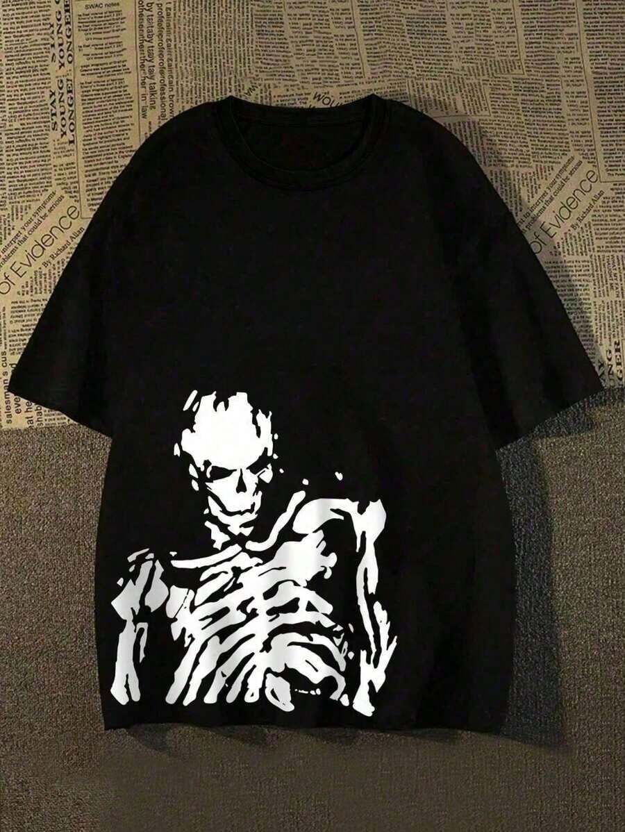 Men's Casual Skeleton T-Shirt, 100% Cotton, New Release, Premium Style, Spring/Summer - Black - View 1