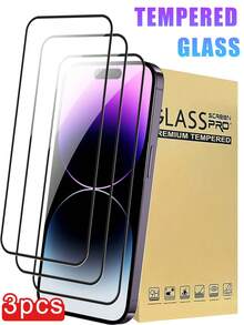 3 Packs - Full Coverage HD Full Adhesive 2.5D 9H High Hardness Tempered Glass Screen Protector, Excellent Value For Money, Compatible With 17 Pro Max/17 Pro/16E/16/16 Plus/16 Pro/16 Pro Max, 15/15 Plus/15 Pro/15 Pro Max, 14/14 Plus/14 Pro/14 Pro Max, 13/13 Mini/13 Pro/13 Pro Max, 12/12 Mini/12 Pro/12 Pro Max, 11/11 Pro/11 Pro Max, X/XS/XS Max, 8/8 Plus/7/7 Plus Series. Features Include Drop Protection, Scratch Resistance, Smooth Touch, And Fingerprint Resistance. Suitable For Use With Phone Cases - Clear - View 9