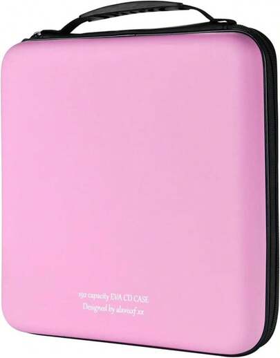 Alavisxf Xx CD Case, 192 Capacity EVA Protective Blu-Ray DVD Case Portable Zipper CD Case Holder Disc Storage Organizer Wallet Bag For Car Home Travel (192 Capacity, Pink192)