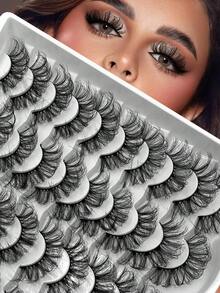 ENCHUW 20 Pairs Soft & Fluffy 3D Eyelashes, Russian Volume, D-Curl, Dramatic Messy Mink Lashes,Cat Eye Lifting Eyelash Full Lash Strips Bold & Charming Reusable - Black - View 1