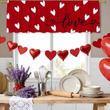 1pc Valentine's Day Kitchen Curtains - Classic Farmhouse Rod Pocket Style With Red Hearts & Love Decor, Romantic Window Treatment For Country Homes - Multicolor - View 2