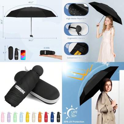 Travel Umbrella Portable Compact Umbrellas Pocket Mini For Purse Umbrellas For UV Sun And Rain Small For Backpack Umbrella With Case Folding For WomenFull Of Fun
