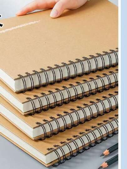 En skissbok i spiralformat kraftpapper, tillgänglig i flera storlekar med förtjockat papper, speciellt utformad för konststudenter, för handritade skisser, med tomma ritark för tydligare och mer professionell skissning.
